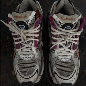 Balenciaga Women's Sneakers in Gray with Purple Highlights